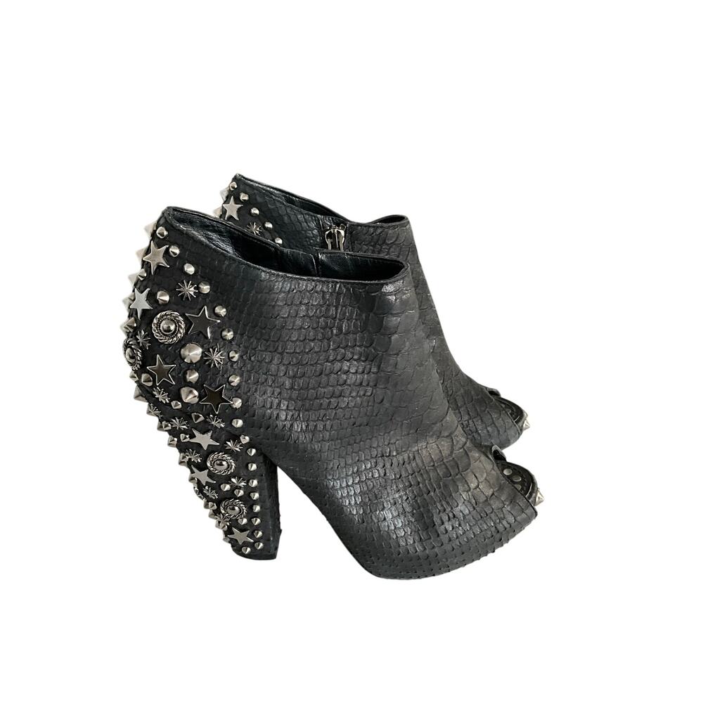 GIVENCHY Black Python Leather Studded Peep Toe Ankle Booties